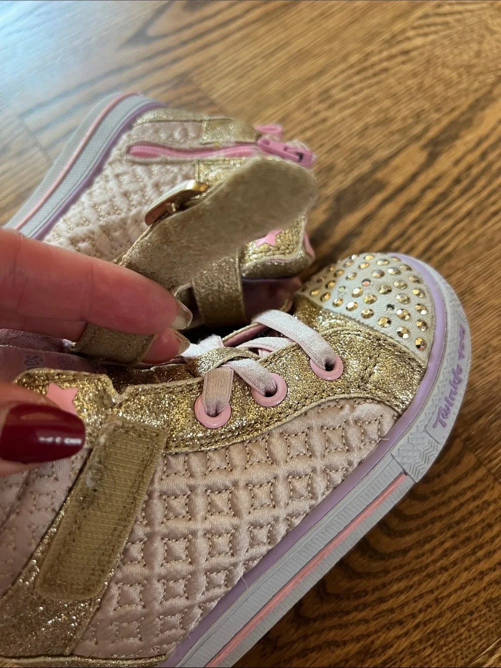 Skechers Twinkle Toes Gold Glitter & Pink High-Top Sneakers for Kids